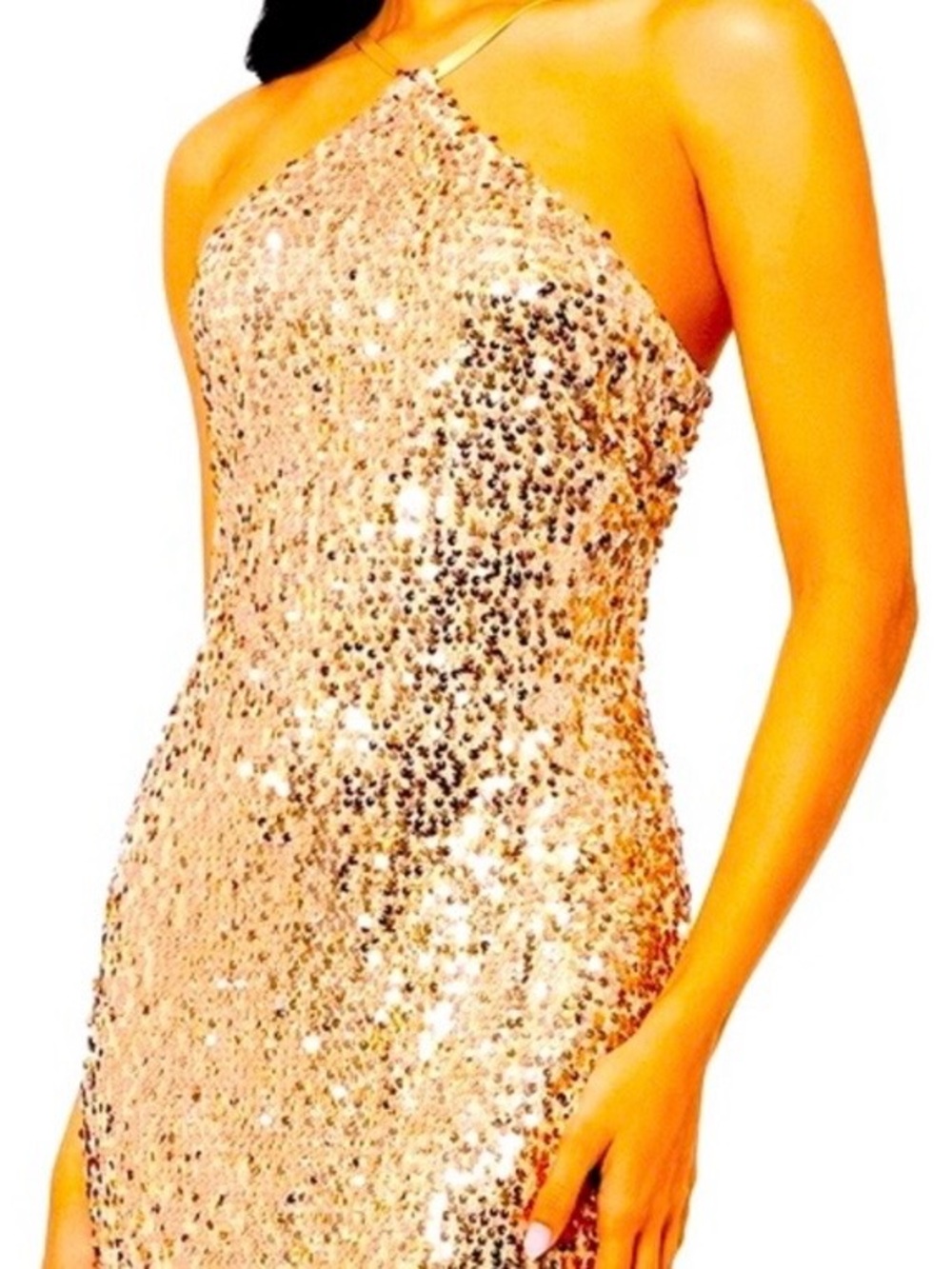 Gold Sequin Back Cut out Dress